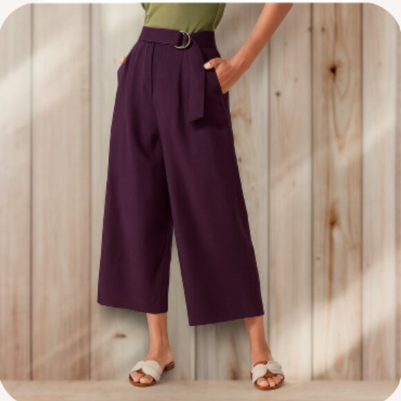 NWT Ann Taylor Factory Wide Leg Crop Trouser Eggplant Pant Size 14 - Picture 1 of 8